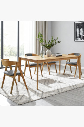 Esszimmer-Set Eichenholztisch 180x90 cm mit 4 Stühlen natur